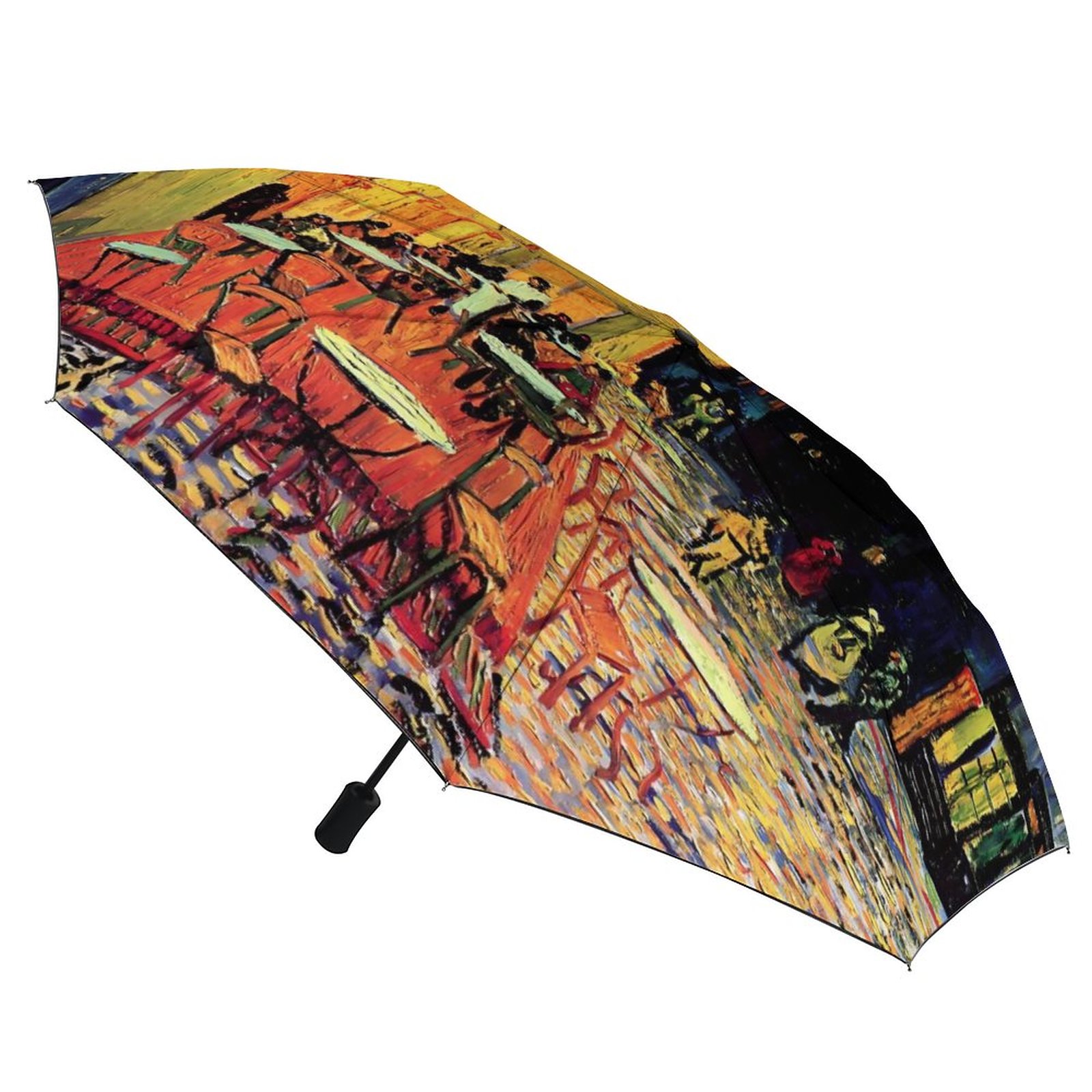 Vincent Van Gogh Paraguas automático de 3 pliegues Café Terraza por la noche Paraguas ligero Sol y lluvia Paraguas de abrigo negro para hombres y mujeres