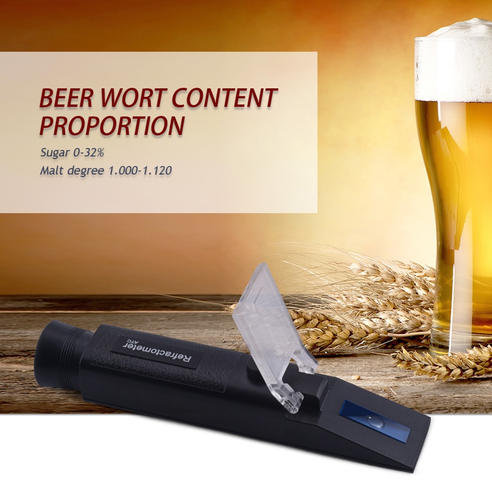 Hydrometer With ATC Beer Testing Measuring Tool Portable Refractometer Alcohol Fruit Sugar Wine 0-32% Brix Dual Scale