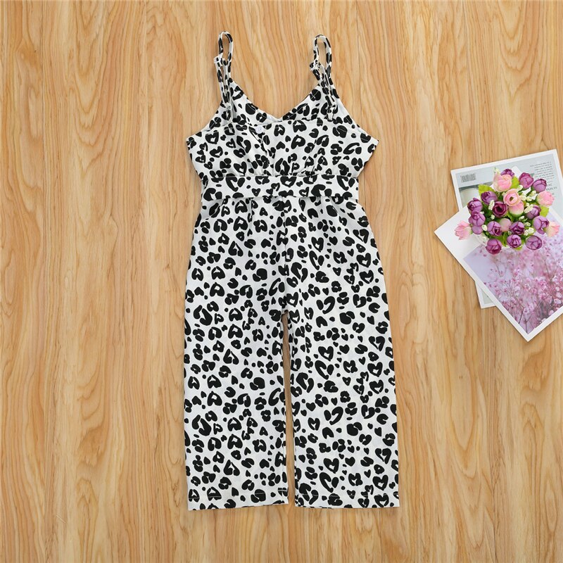 1-6y børn baby piger tøj leopard print overalls casual bukser ærmeløse v-hals bælte sommer romper jumpsuits 4 farver