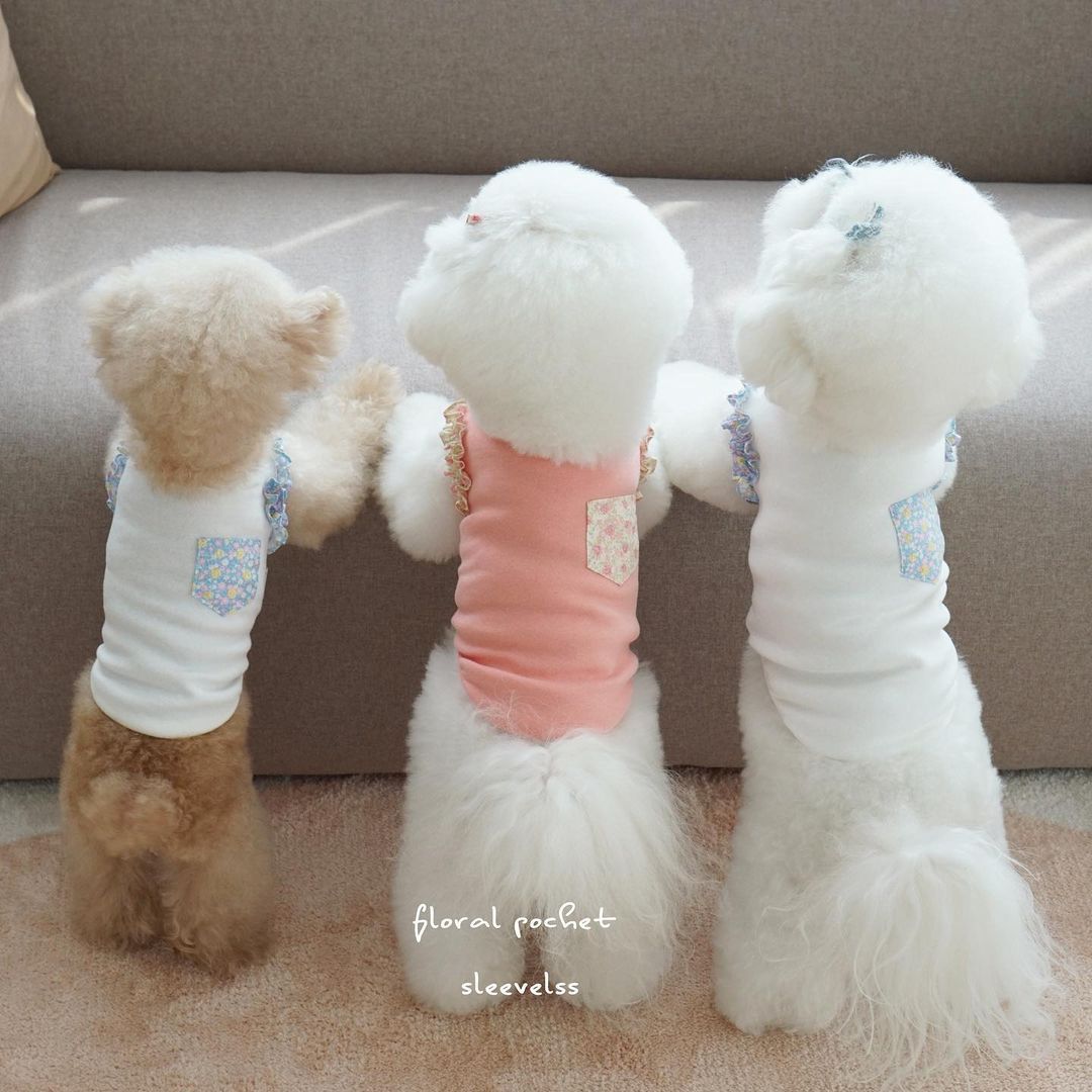 Roze Blauwe Bloemen Leuke Houten Oor Pocket Vest Puur Katoen Hond Huisdier Bichon Teddy Kleren Kat Vest Hond Vest Huisdier kleding