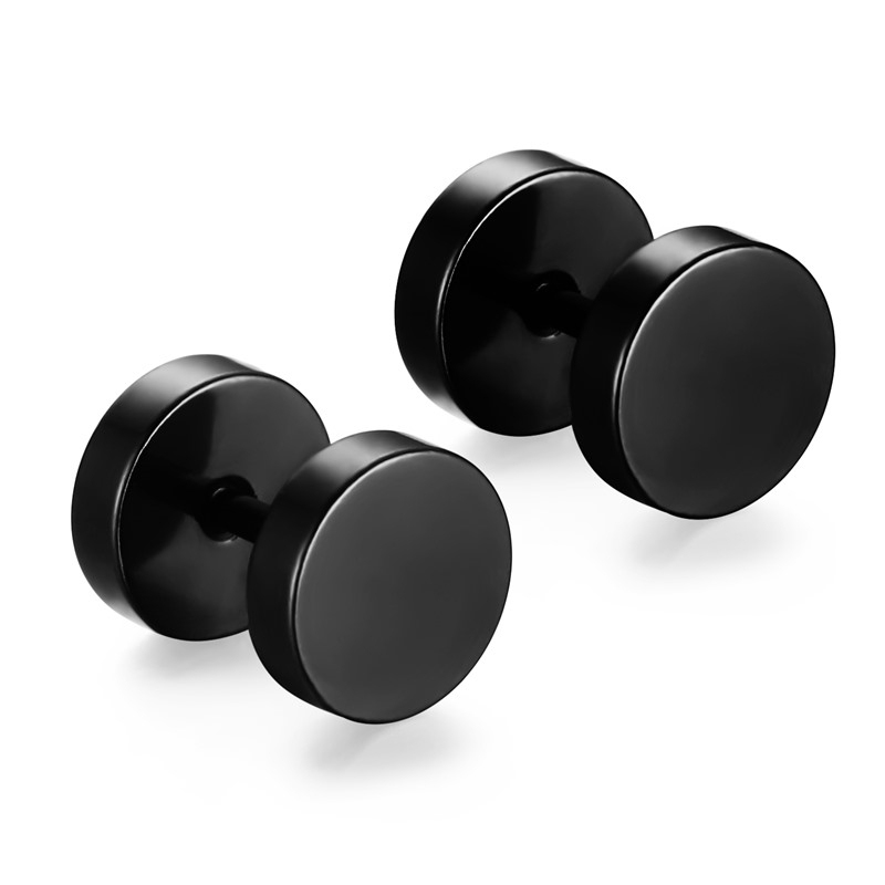 Pendientes de aro Punk negros de acero inoxidable para hombres y mujeres, pequeños colgantes de Cruz redonda de , accesorios de joyería, pendientes: Rodio plateado