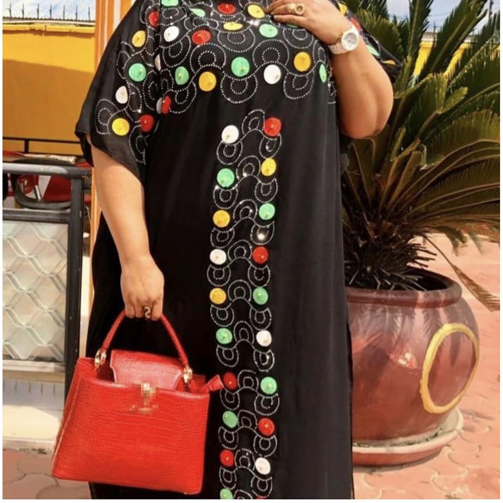 Chiffon lang pind diamant fri størrelse pailletter kjole til afrikansk dame: Zh2