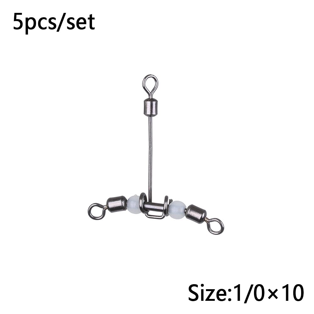 5Pcs Luminous T-Shape Fishing Swivels 3 Way Connector Rolling Swivel With Pearl Trident Wivels Bearing Splitter Brass Barrel: 42 x 40mm