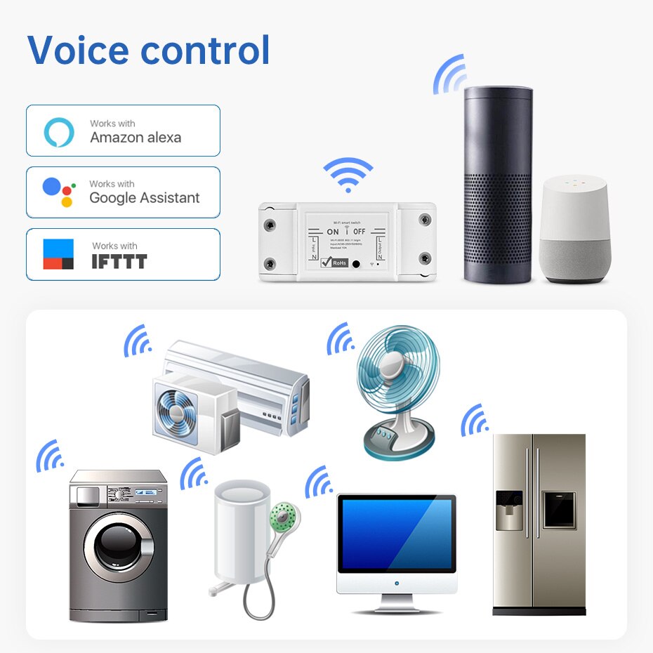 Wifi Smart Home Switch LED Light Breaker Wireless Remote Tuya Smart Life APP Control Work with Alexa Google Assistant IFTTT