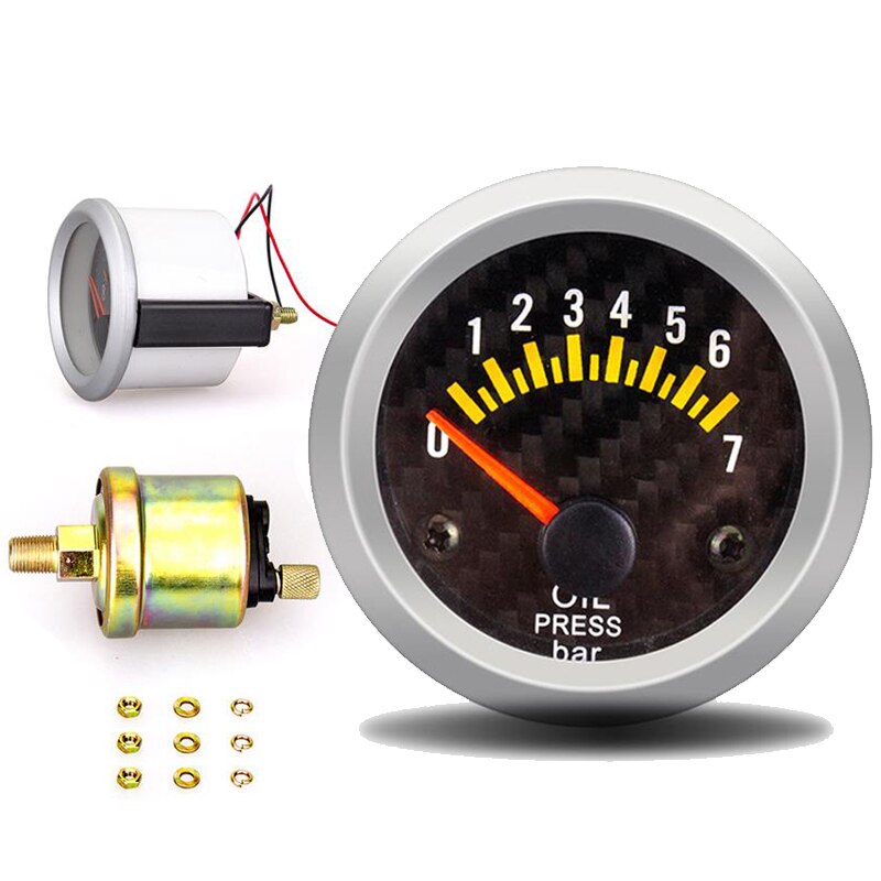 Oil press gauge 12V 52mm Oil pressure gauge with sensor 0-7 bar Car meter digital fuel gauges tester olie meter pression huile: Oil Pressure Gauge