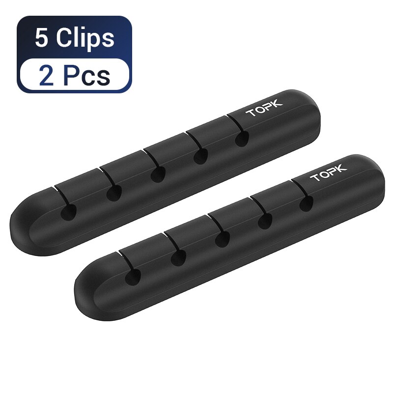 TOPK-organizador de cables USB de silicona para escritorio, Clips de gestión para ordenar, soporte de Cable para ratón, Cable de auriculares: 5 Clips - 2 Pieces