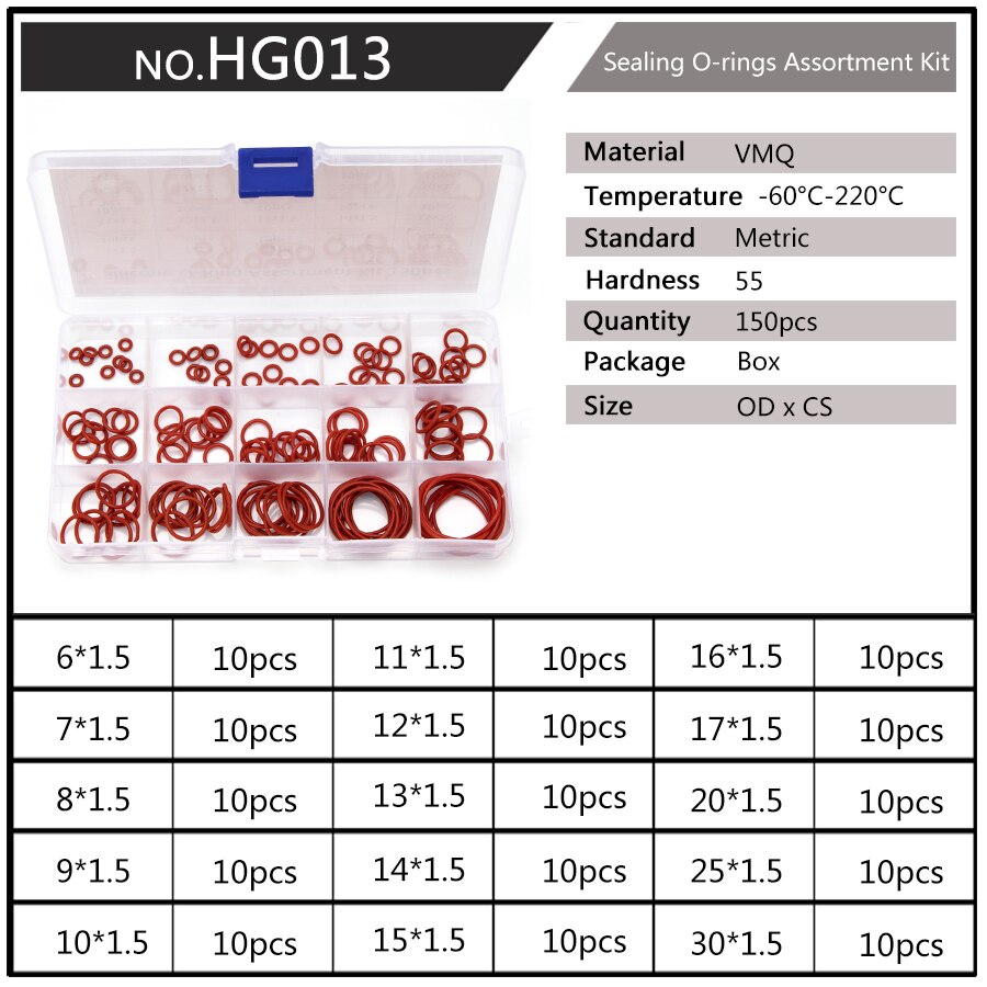 DIY PCP Silikon Gummi Abdichtung O Ringe Dichtung Ersatz Buchse O-ringe CS 1,5mm 1,9mm OD 6mm-20mm 10 Größen 150 Teile/satz HG036: HG013 x1