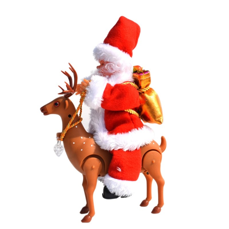 Jul festival stil legetøj sød julemanden med elg plastik klud materiale bevægende stemme sjov sikkerhed dekoration legetøj
