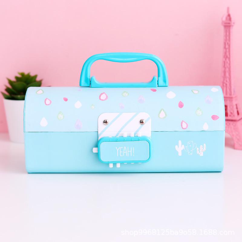 Dubbele Wachtwoord Vergrendelen Grote Capaciteit Eenhoorn Leuke Etui Voor Meisjes Potlood Tas Briefpapier Pencilcase Kawaii Schoolbenodigdheden: Blue