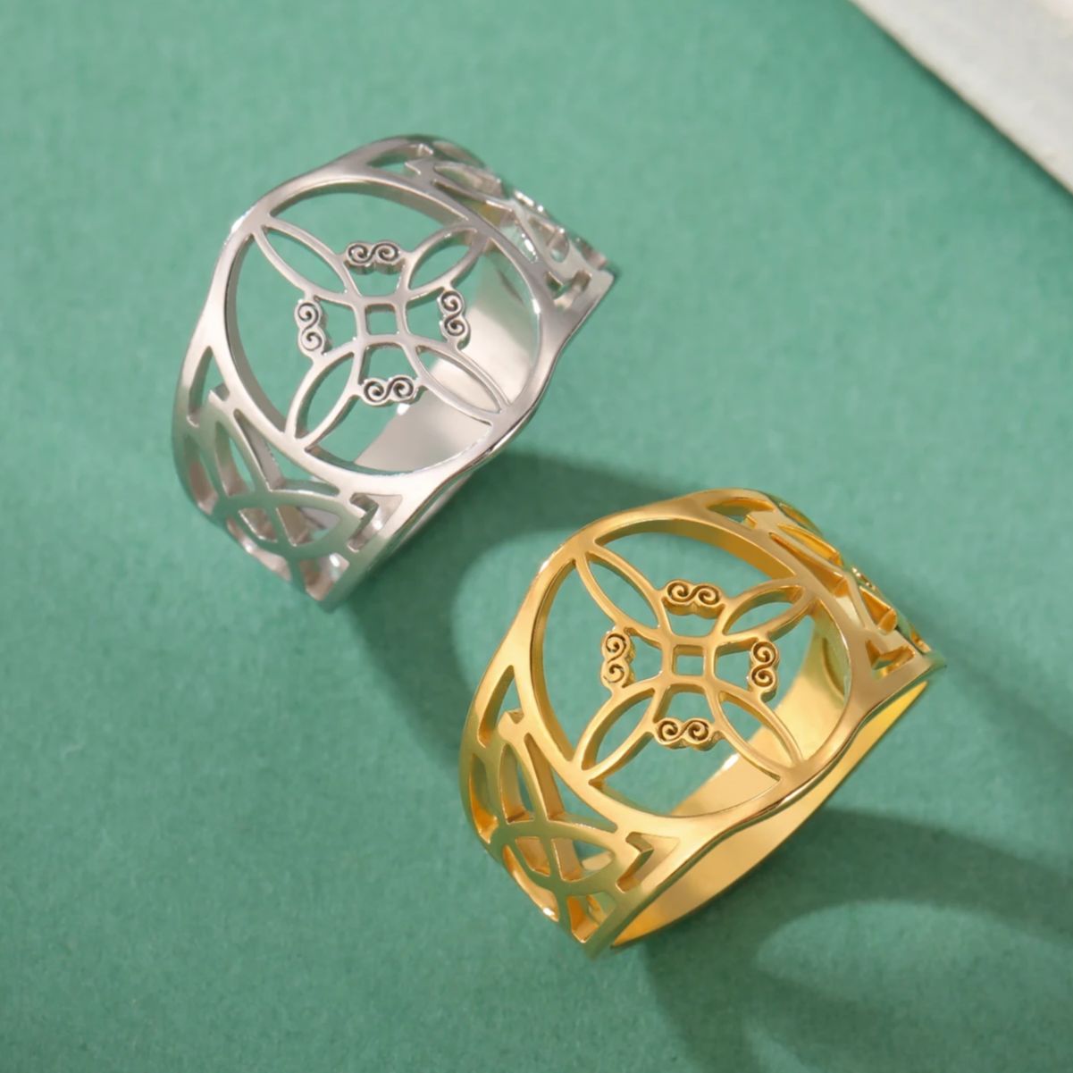 Dawapara Witch Knot Ring for Women Stainless Steel Celtis Knot Ring Witchcraft Amulet Pagan Wiccan Jewelry Valentine's Day