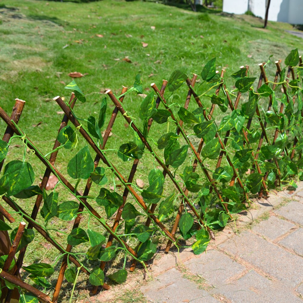 Retractable Artificial Garden Fence Expandable Faux Ivy Privacy Fence Wood Vines Climbing Frame Gardening Plant Home Decorations