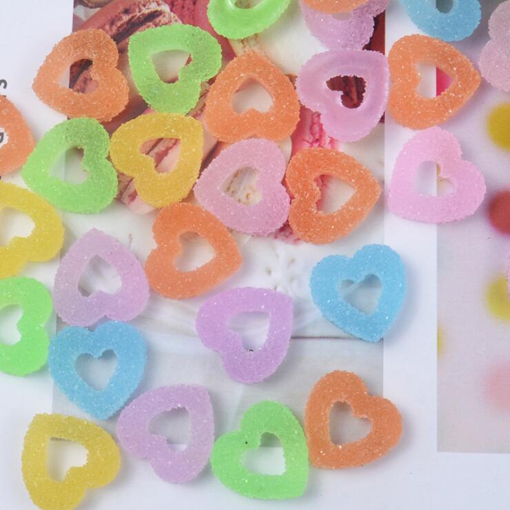 50 Stuks 15Mm Gemengde Kleuren Harten Donuts Snoep Plaksteen Hars Cabochon Diy Craft Supplies Telefoon Decor Materiaal Haaraccessoires