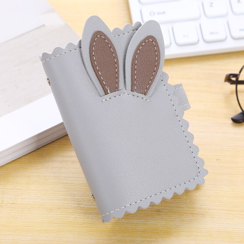 PU leather men and women business card holder rabbit ear business card holder ID bag bank card holder cartoon card holder: light grey