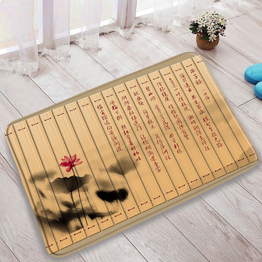 3Pcs Set Chinese Style Red Plum Fish Bamboo Printing Bath Mat Bedroom Kitchen Non-Slip Carpet Toilet Cover Rug Shower Room Decor: DD-60975J / 40x60cm-15.7x23.6in