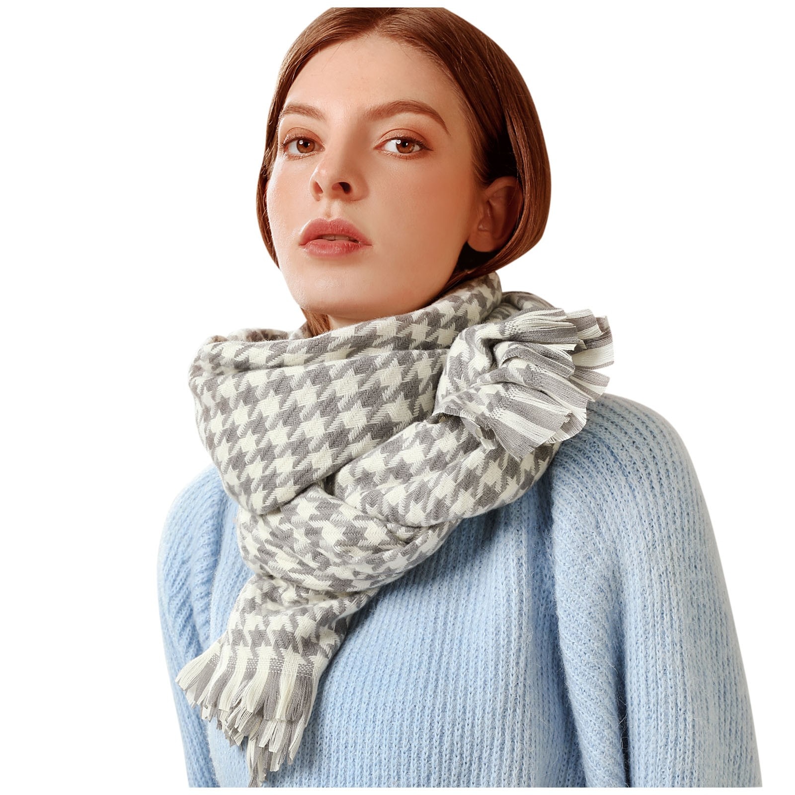 Foulards pour femmes hiver doux décontracté gland pied de poule impression silencieux szalik