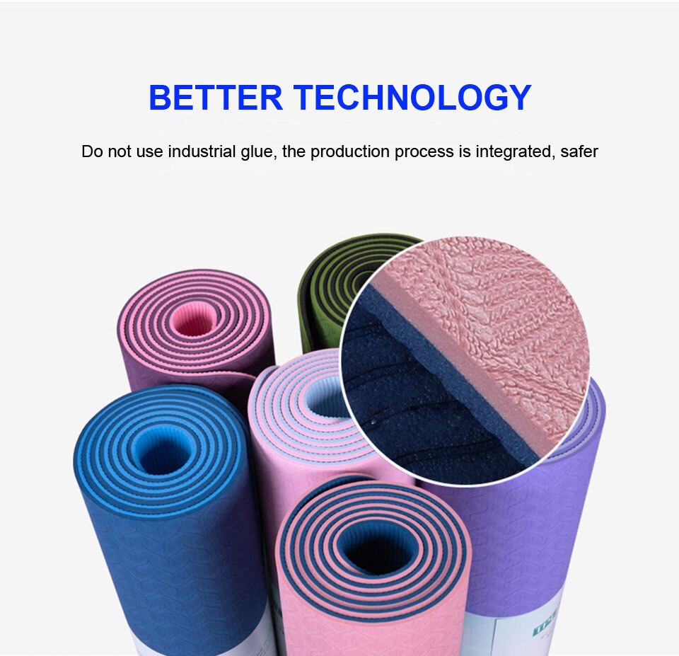 Dubbla lager 183*61*0.6cm tpe yoga halkfri matta yoga träningsdyna med positionslinje för fitnessgymnastik och pilates