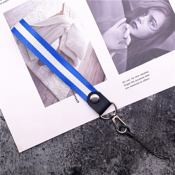 Color strips widen lanyard Wrist Straps Hand Lanyard for Phones iPhone X Samsung Camera USB Flash Drives Keys Accessories: blue   white