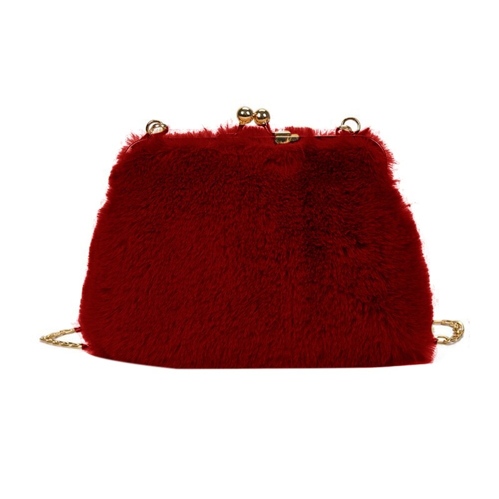 Leuke Pluche Kleine Vierkante Tas Vrouwen Handtas Casual Purse Chain Mobiele Telefoon Schouder Messenger tassen: Wine Red