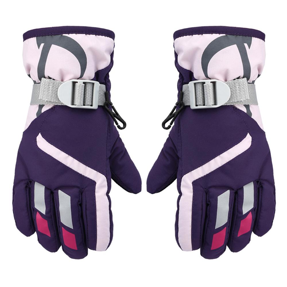 Kinderen jongens meisjes winter warme winddichte sport ski handschoenen kinderen ademend verstelbare handschoen 27rd: Paars