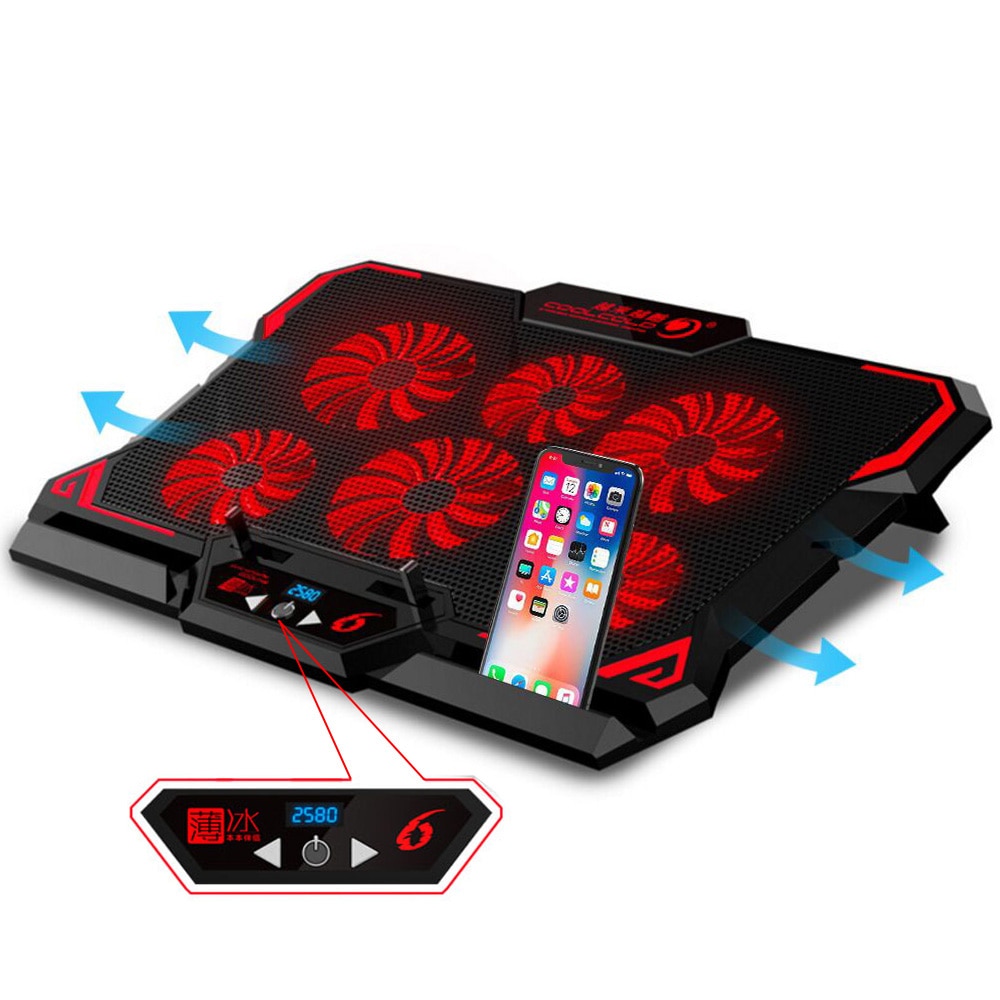 Gaming Laptop Cooler Notebook Cooling Pad 6 Stille Led Display Fans Krachtige Luchtstroom Draagbare Verstelbare Laptop Stand Aircooler