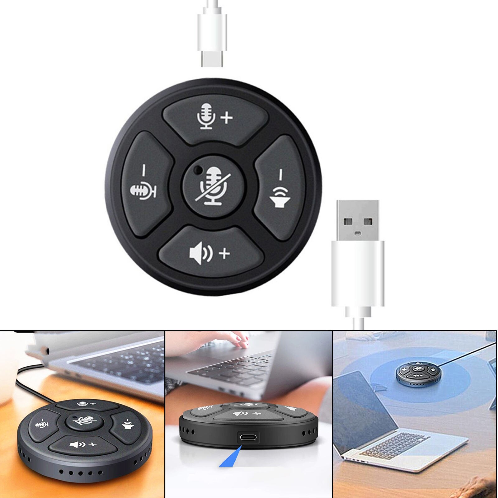 USB Conference Microphone with Mute Button Easy Setup for Online Class PC