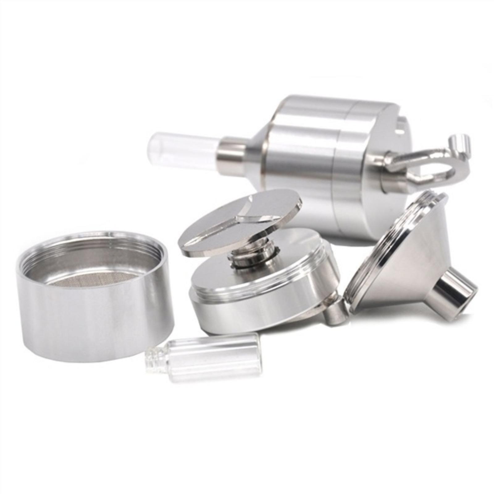 Trituradora de polvo metálico de aleación de aluminio molienda manual embudo con botella de vidrio tampón embudo trituradora de cigarrillos en miniatura de 44 mm / 56 mm de diámetro