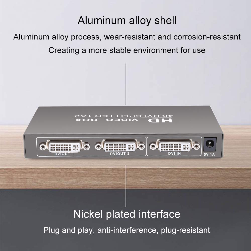 2 port DVI distributor 1X2 DVI Splitter Support 1 DVI Signal Synchronization to 2 Monitors