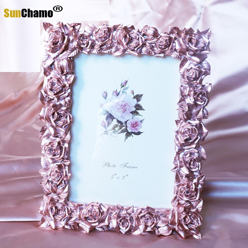 Amerikaanse 6 &quot;7 Inch Bloem Foto Rose Goud Vorm Creatieve Licht Luxe Set Up Idyllische Dame Hars Foto Poto frame Thuis Decor