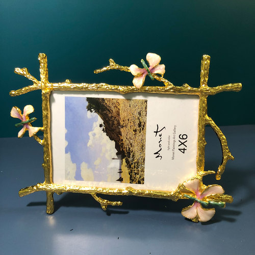 Golden Branches Floral Photo Frames Modern Gold Plated Framed Picture Frame Desk Decoration Family Portrait Photo Frame: B 6 inch