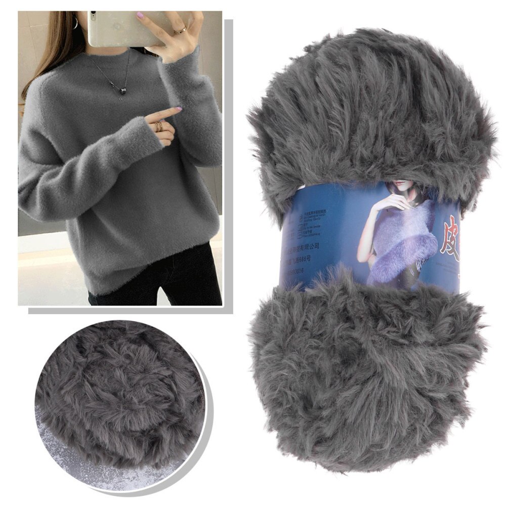 2PCS Imitation Wool Super Soft Fur Yarn Chunky Fluffy Faux Fur Yarn Eyelash Yarn for Crochet Knit (White)