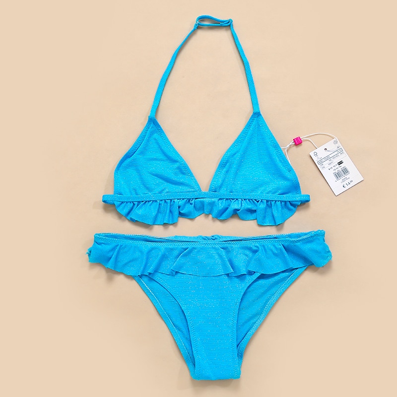 7-11 Years Girls Bathing Suits 2 Piece Bikini Set Ruffle Sleeve Swimsuit Adjustable Straps Hawaiian (A, 9-10 Years