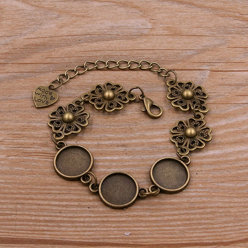 1 Uds., 2 colores, 15 estilos, aleación de Zinc de Metal, pulsera redonda de 12mm, ajuste de cabujón, conector de flor y Luna, accesorios de joyería hechos a mano: Azul marino