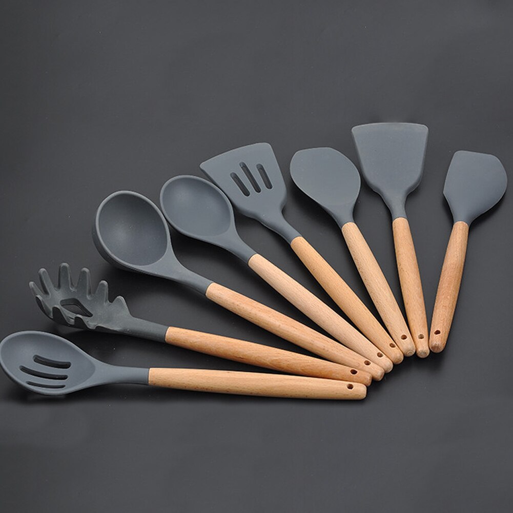 Keuken Kookgerei Spatel Non-Stick Siliconen Spaghetti Gereedschap Houten Handvat Met Opbergdoos Keuken Gebruiksvoorwerp Set