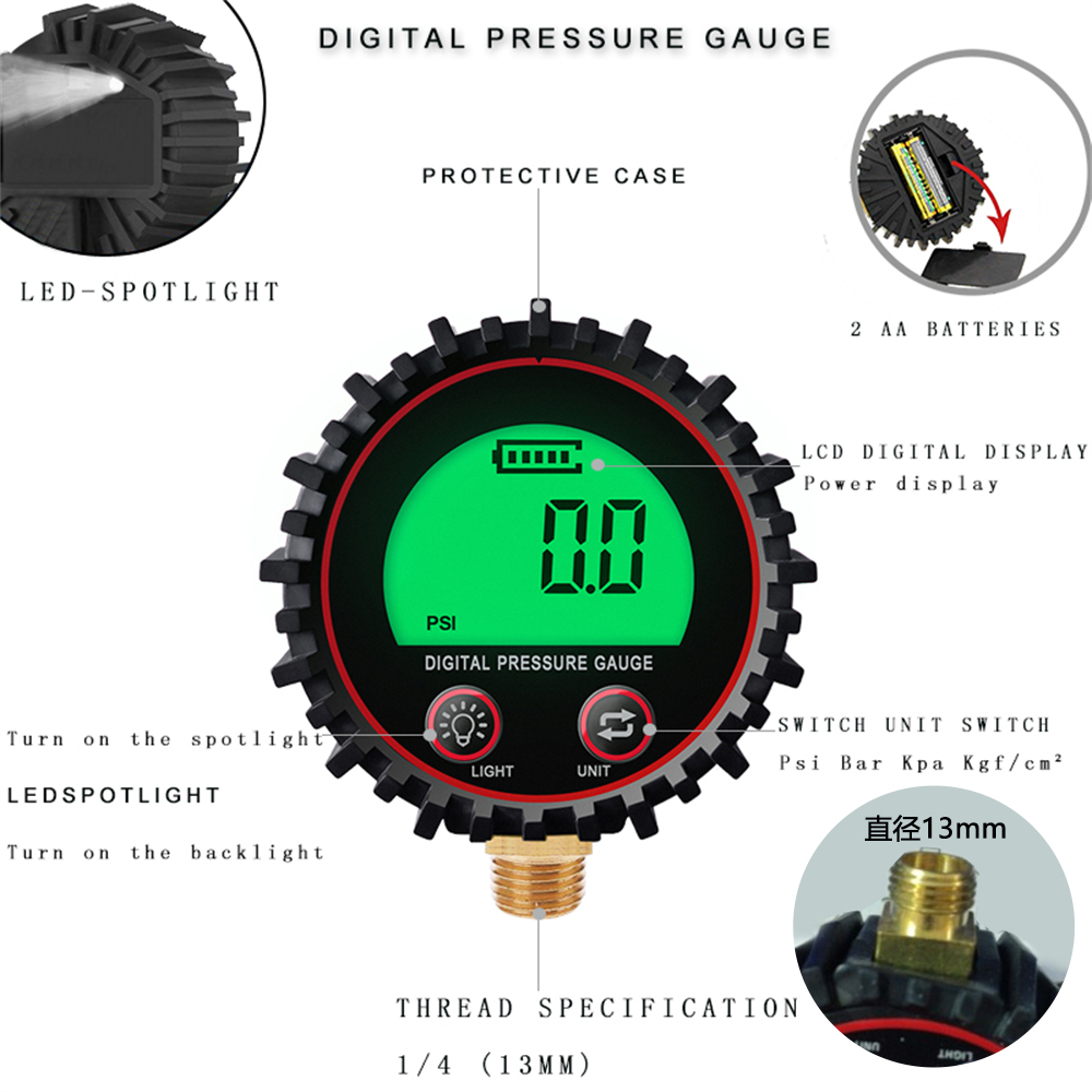 Digital dæktryksmåler til bil 0-255 psi dæktryksmåler med lcd-skærm manometer til overvågning af køretøjstryk: Mørkegrå