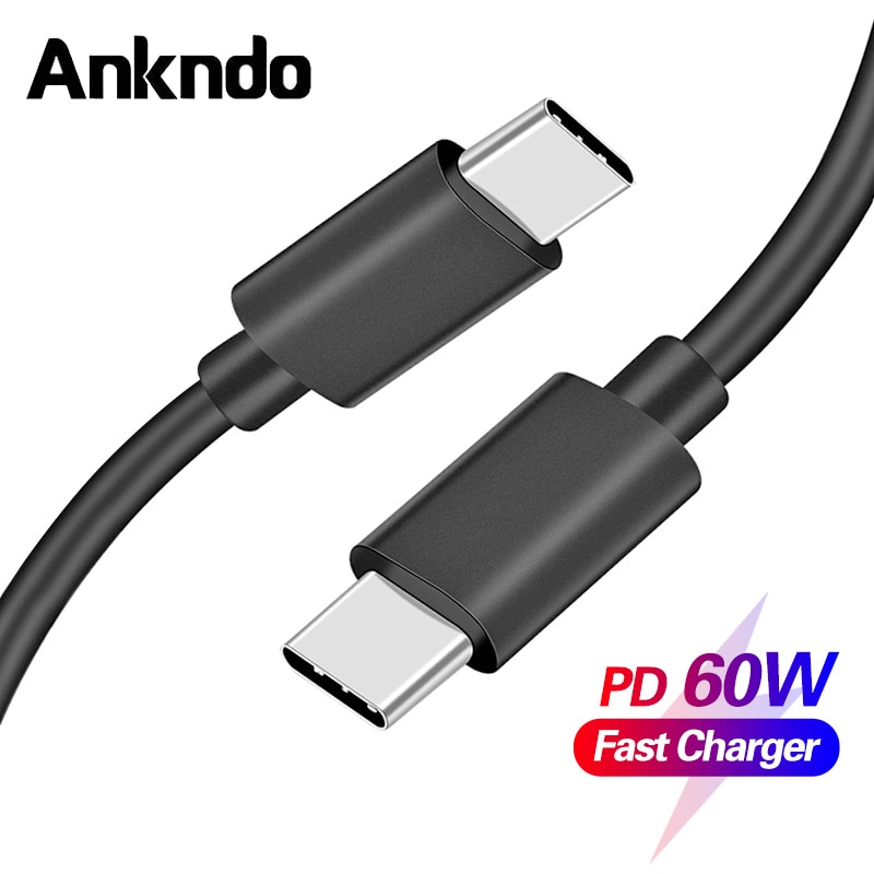 ANKNDO 60W PD Cable Type C To Type C 3A Fast Charge Cable USB C Quick Charger Cable 0.5m Short Phone Cable For Xiaomi Redmi 8 9