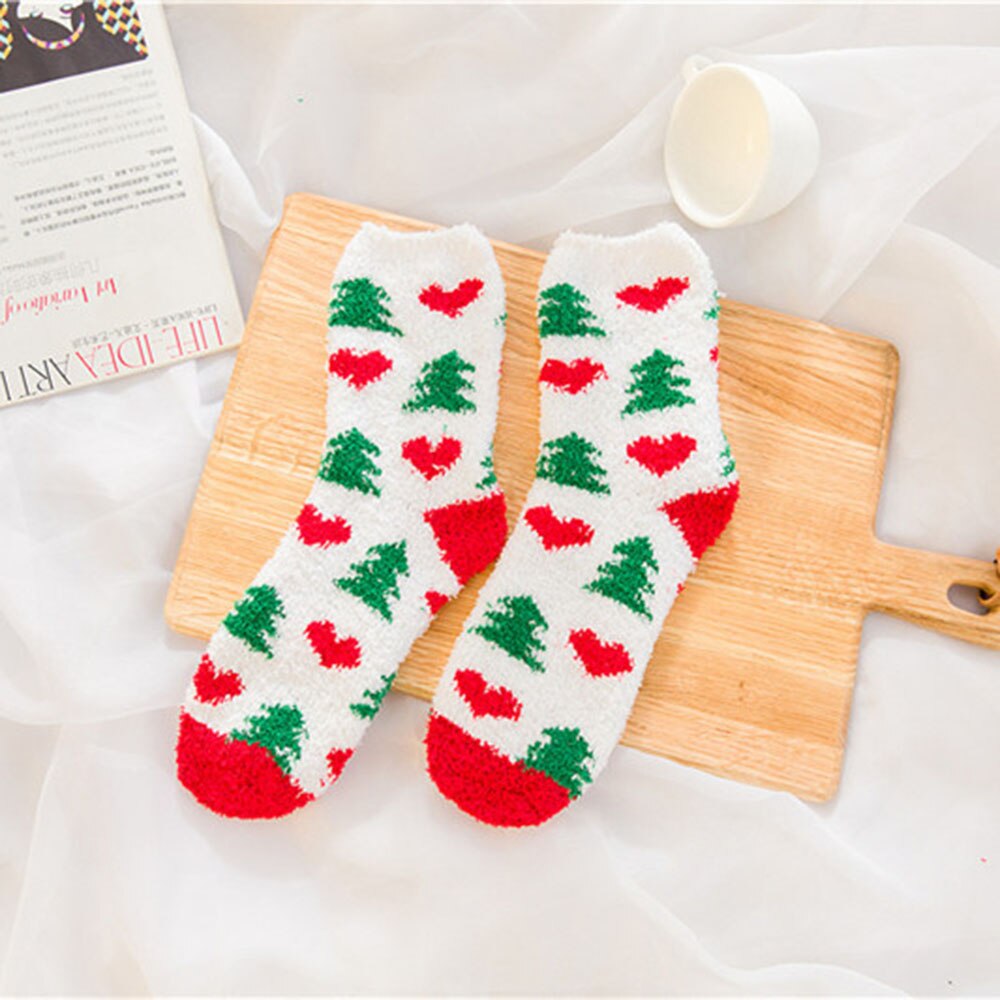 1 Paar Warm Vrouwen Mannen Sokken Kerstcadeau Sok Leuke Dikke Coral Fleece Volwassen Herfst En Winter Kerst Sokken: 12