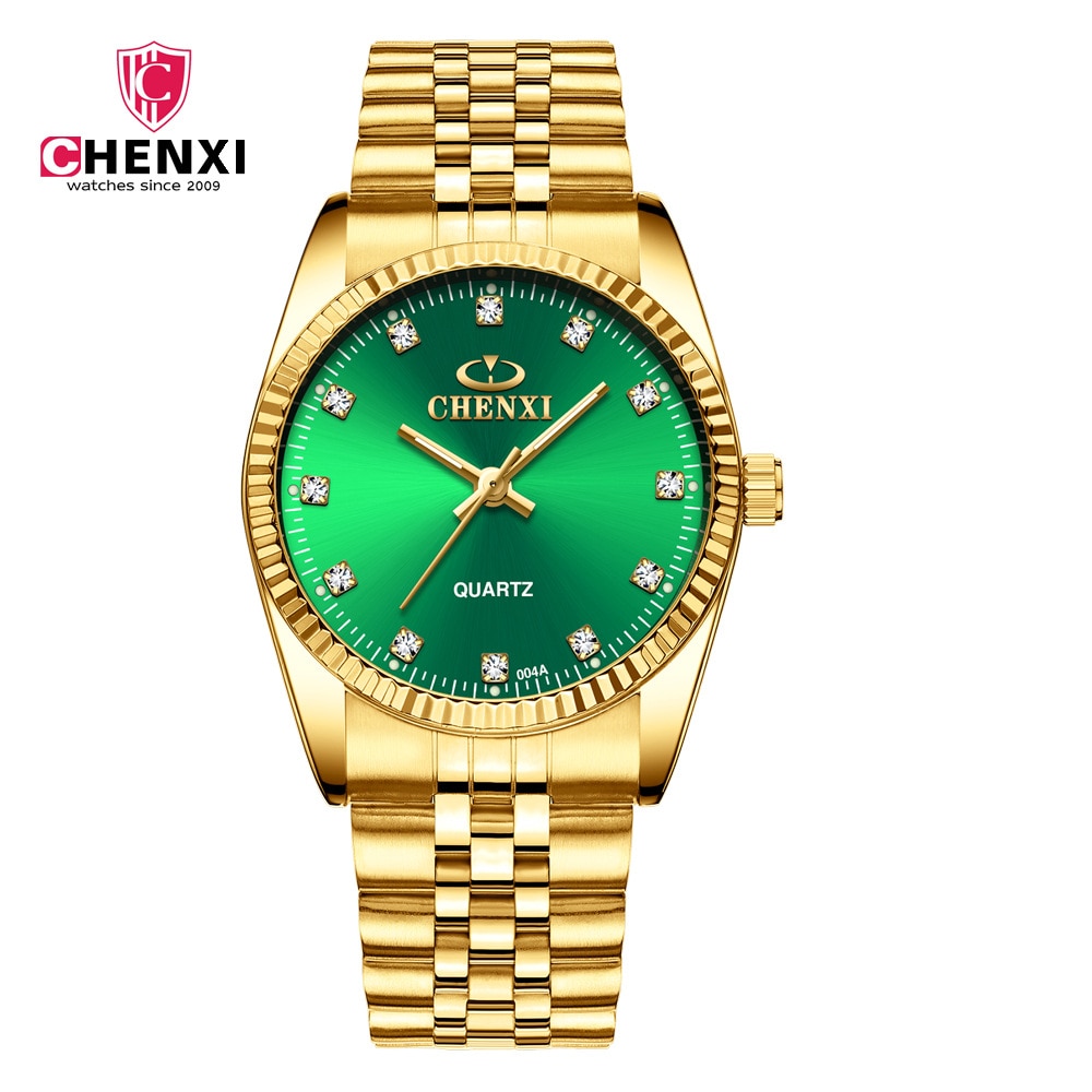 Chenxi-reloj dorado de cuarzo para hombre y mujer, cronógrafo de acero inoxidable, , 004a