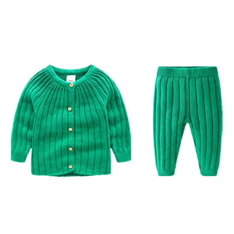 Herfst Winter Baby Gebreide Jas En Broek Set Baby Breien Warme Outfit Roze Blauw Groen Geel Pak Voor Jongens Meisjes: green / 12m