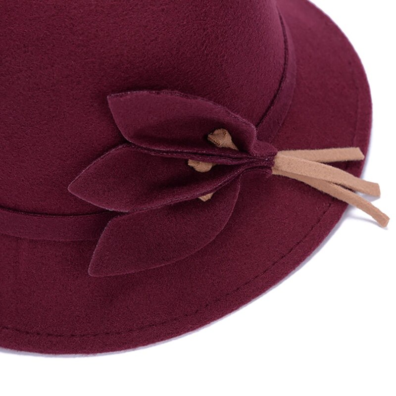 Dames Hoeden Herfst Winter Warm Imitatie Wol Vilten Hoed Mode Bladeren Bloem Caps Feme