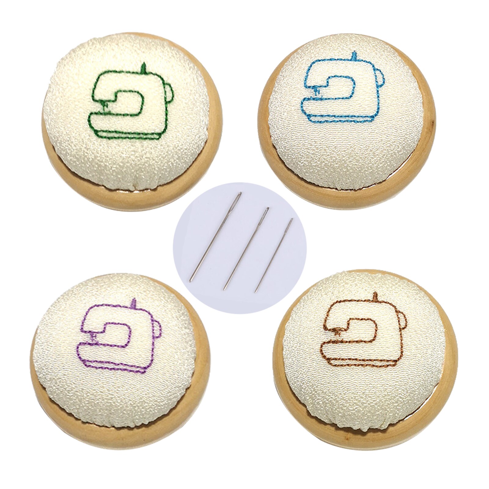 Pin Cushion Wooden Base Round Needle Pincushions Pin Holders for Sewing, Cross Stitch, Embroidery, Quilting, Needlework, etc.