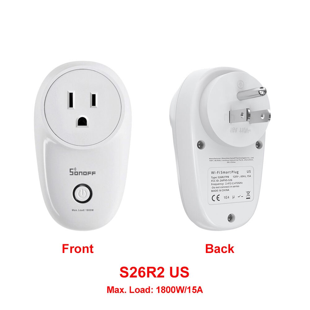 Sonoff S26 R2 Wi-Fi Smart Plug Wireless 16A Smart Socket Switch Voice Control Timing Remote Control via eWeLink Google Alexa: S26R2 US