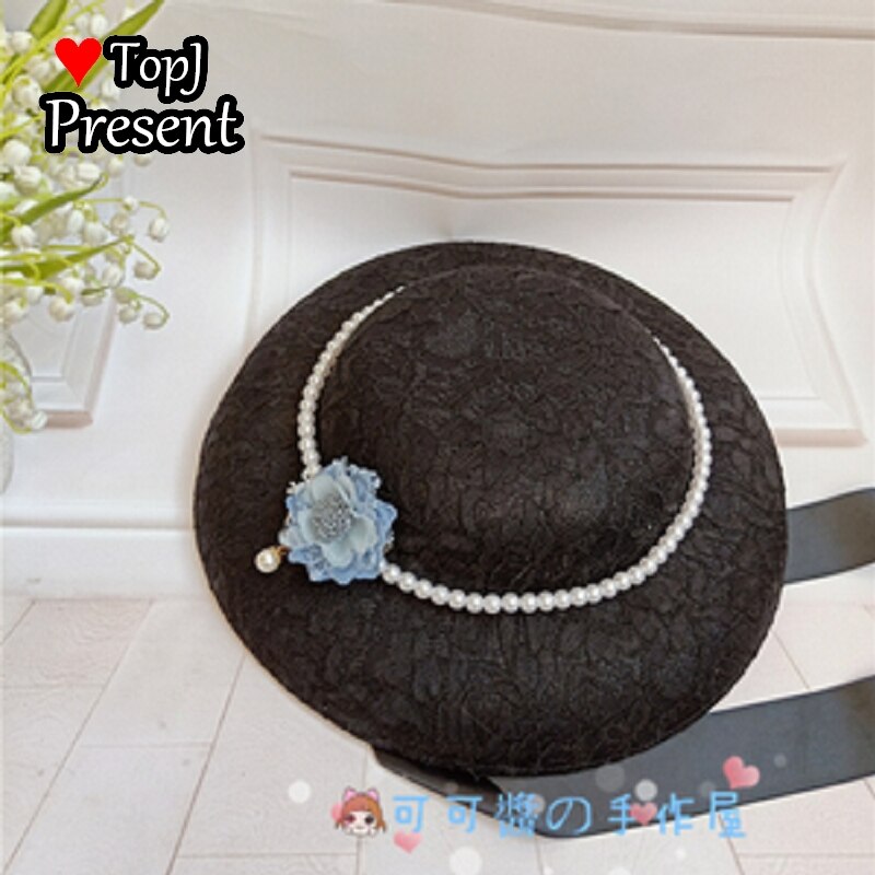 Lolita Hanyang eclectic hat retro linen flat hatGorgeous Hand made hat Ming Hanfu pearl bandage: black 4
