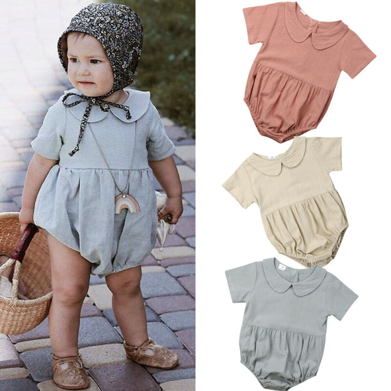 Baby Zomer Kleding Schattige Baby Baby Meisjes Jongens Effen Bodysuits Peter Pan Kraag Jumpsuits Outfits Kleding Casual Playsuit