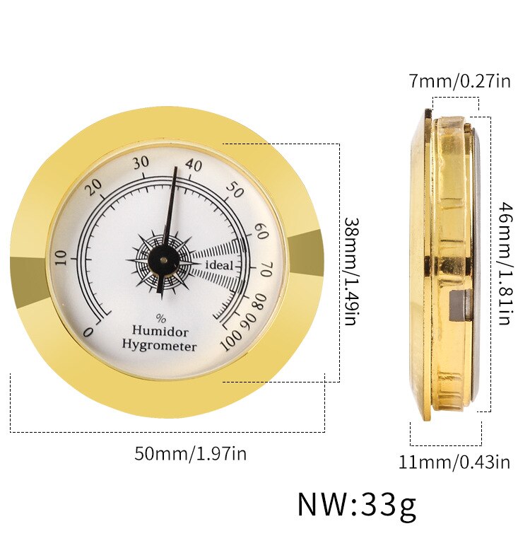 50mm Mini Cigar Hygrometer High-precision Household Inlaid Mechanical Hygrometer For Cigar Box, Piano Box, Guitar ,baby Room