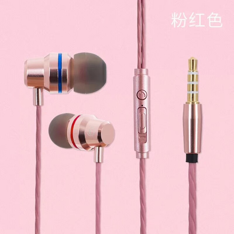 Bedrade oortelefoon voor huawei honor oppo 10, 9 lite 8, 7 plus, in-ear, zware bas, stereogeluid, oordopjes voor gaming, oordopjes met microfoon: Roze