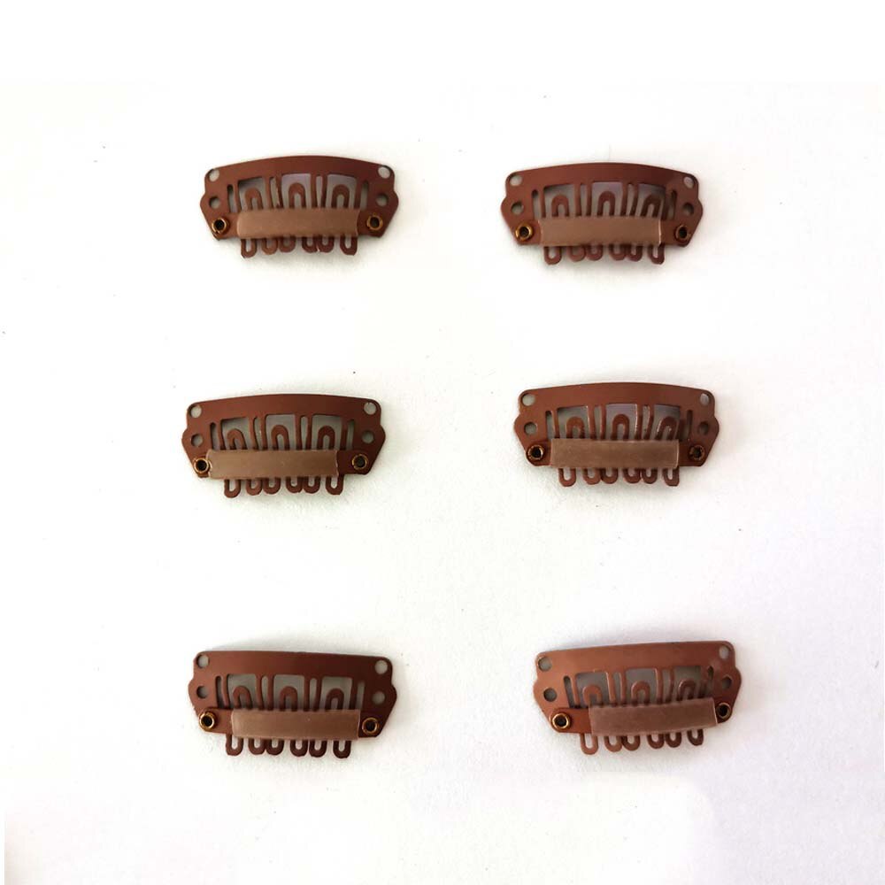 20pcs 2.8cm 6 teeth U Shape Snap Clips for Hair Extensions Wig Berets Caps Fix Clip-on Clips with Rubber BB Clips For Toupee DIY: Brown