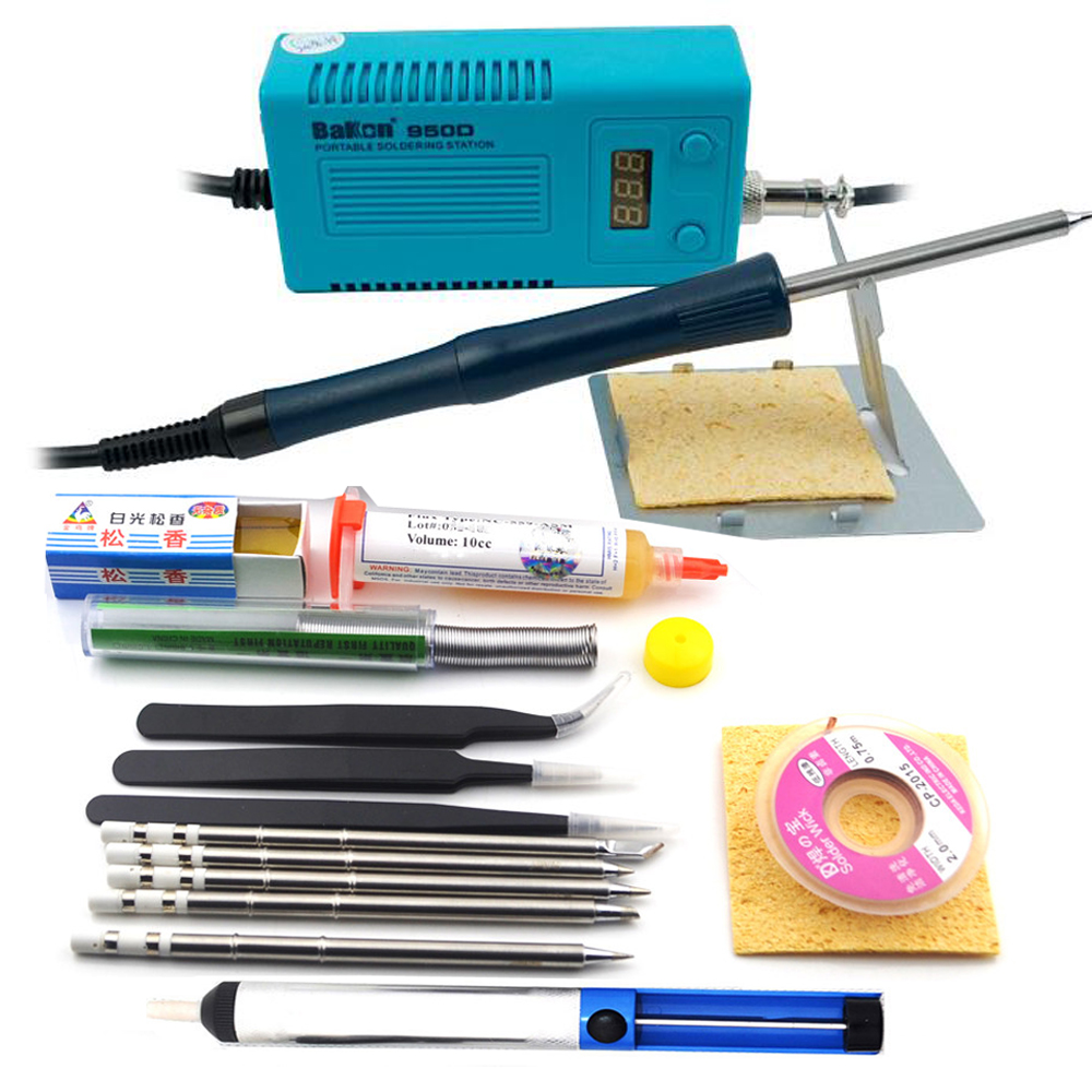 Stazione saldante portatile di digitale BGA del saldatore di BAKON 950D 110V/220V 75W mini con la punta di T13-I per FX-951/936 + cavo della lega per saldatura: 950D impostato 559 4