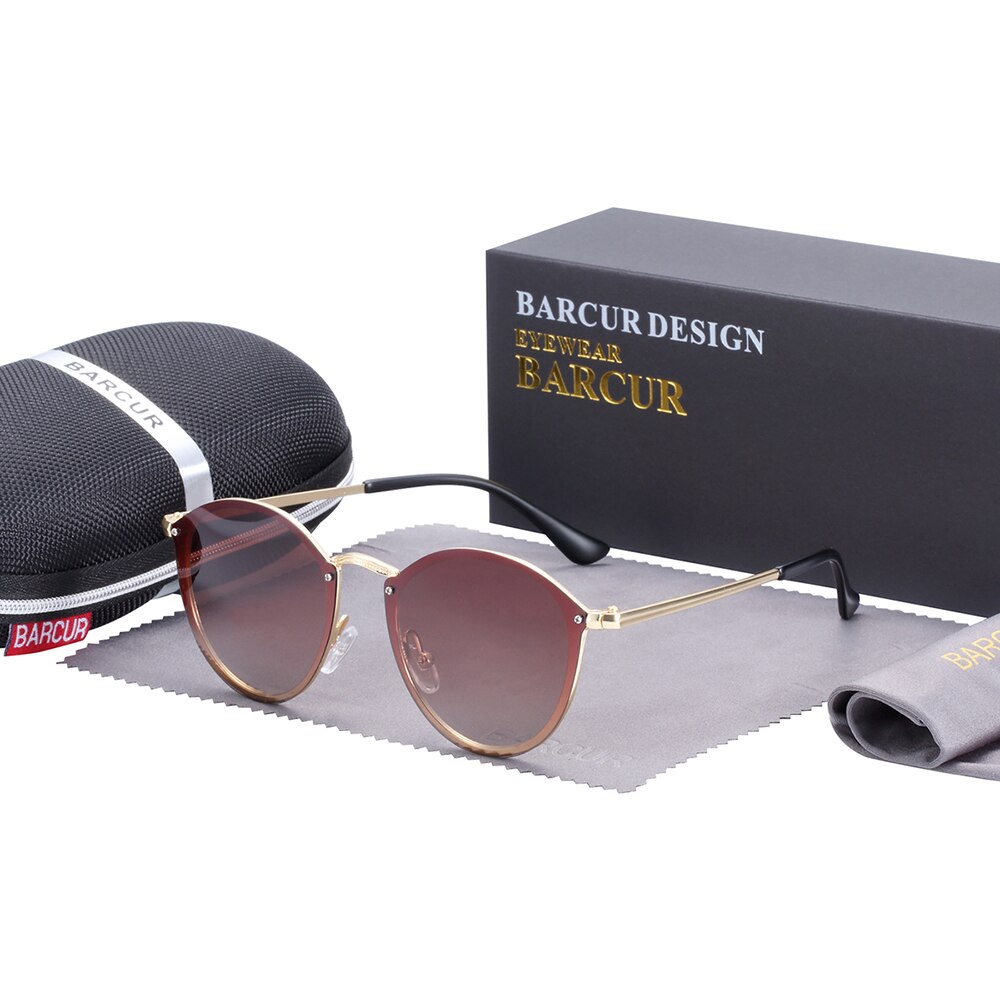 Barcur vintage gepolariseerde zonnebril dames merk ronde zonnebril voor heren: Bruin