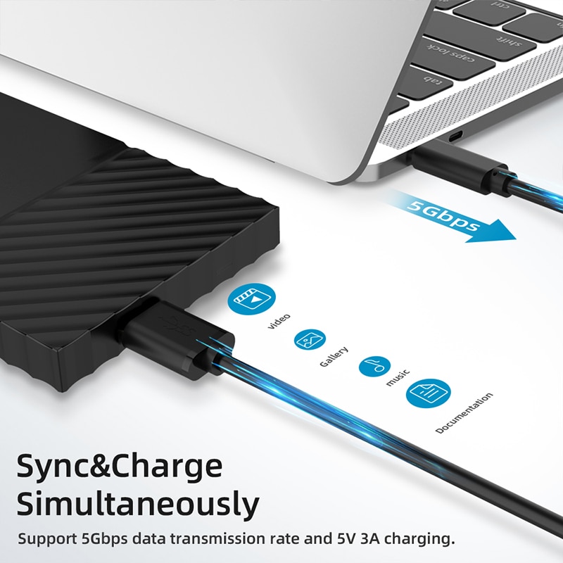 1m/0.5m type c til usb-b kabel hann til hann mikro usb kontakt usb 3.0 data ladekabel til harddisk datamaskin smarttelefon pc