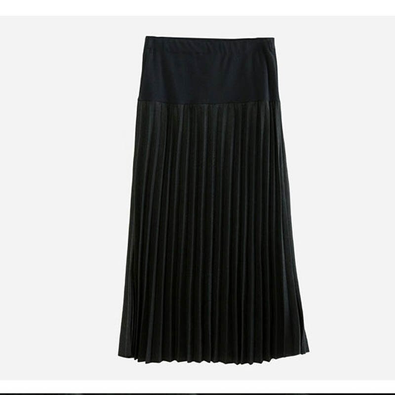 Efterår vinter graviditetskjoler ulden plisseret nederdel gravide kvinder tøj højtaljede lange nederdele: Sort / L